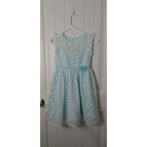 Easter Jona Michelle Girl Sz 7 Dress Fancy Green/Blue And White Tule LikeNew